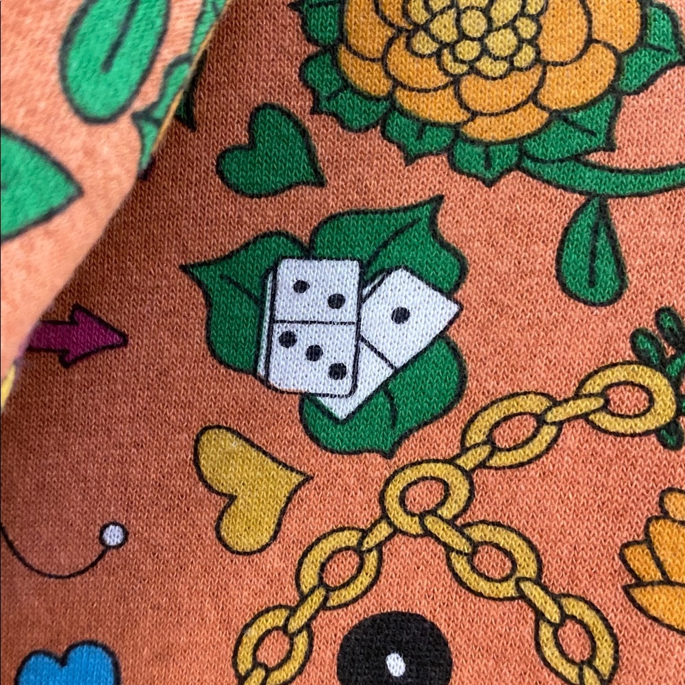 Orange hoodie with skull, dice, dove graphics  with pockets. Small - Picture 12 of 16